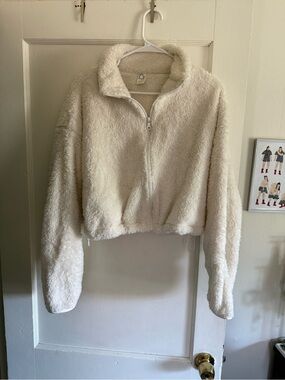 Aerie Cozy Cream Cropper Sherpa Zip-Up Jacket - Women's